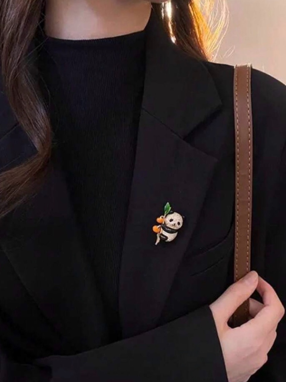Crystal Panda Brooch Pin with Orange Accents - Accessories - Picture 4 of 5